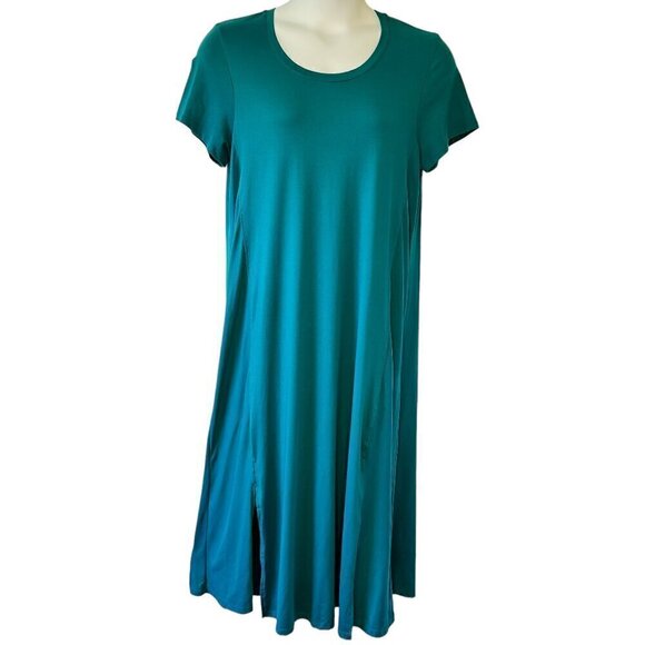 Cuddl Duds Dresses & Skirts - Cuddl Duds Flexwear Maxi Dress Teal Color Scoop Neck Short Sleeve Side Slits P1X